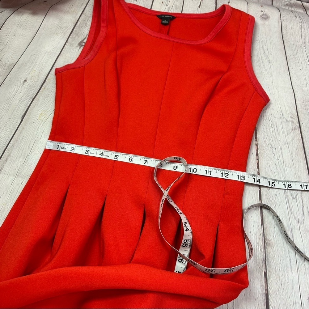 ann taylor bright red fit and flair pleated midi dress sz 0 sleeveless office - Picture 7 of 10